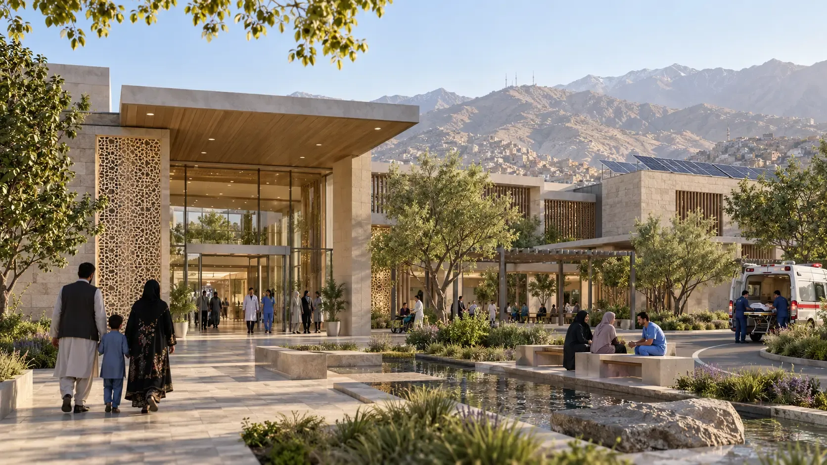 Concept visualisation of the future Dunya Healthcare Centre in Kabul